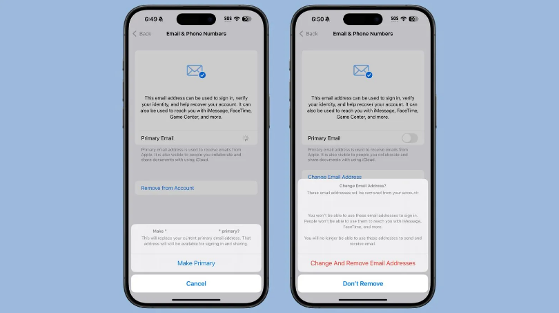 墨玉苹果手机维修分享苹果 iOS 18.1 支持设置“主要”邮箱地址并更改 iCloud 邮箱 